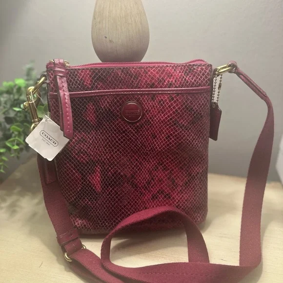 Coach Raspberry Python Leather Crossbody Bag - Picture 2 of 9